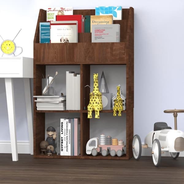 vidaXL Tidningsställ för barn brun ek 71x30x114 cm konstruerat trä