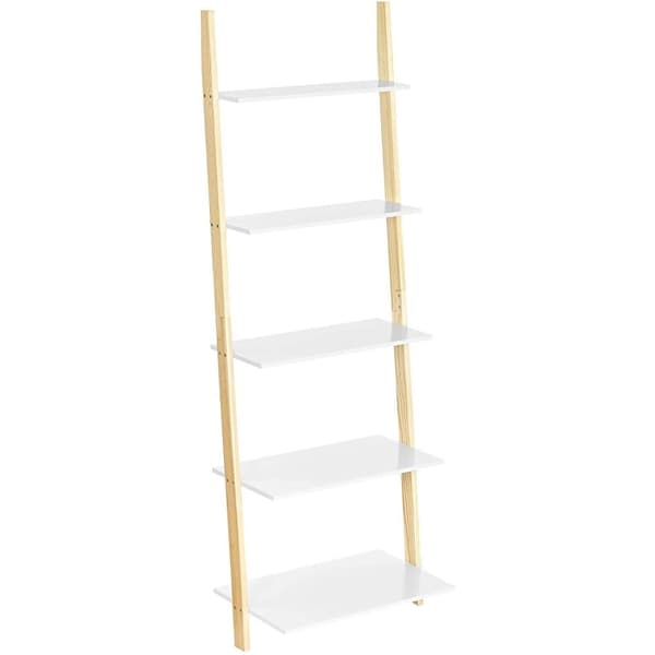 Rootz stegskåp - Bokhylla - Stegehylla - 5 nivåer - 60 x 35 x 171 cm - Stomme i massivt trä - Matt vit - Naturlig