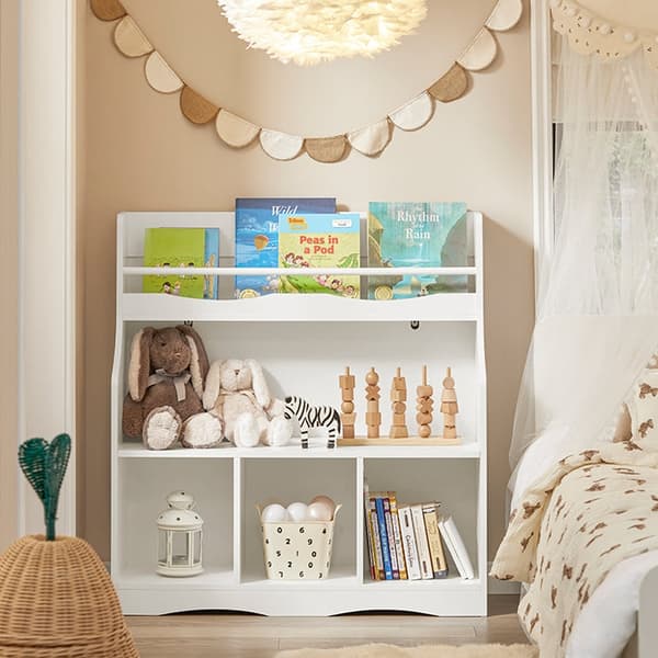Rootz lasten kirjahylly - Leluhylly - Säilytysteline - MDF-rakenne - Turvaominaisuudet - Seinäkiinnitys - Helppo asentaa - 90cm x 95cm x 30cm