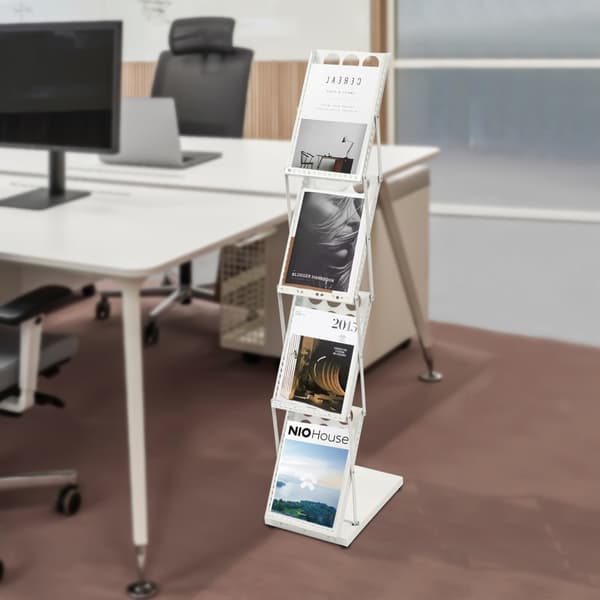 Magasinholder, 4-etagers design, foldbar og pladsbesparende, holdbar jernkonstruktion
