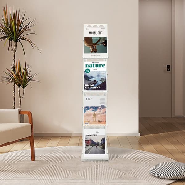 Magasinholder, 4-etagers design, foldbar og pladsbesparende, holdbar jernkonstruktion