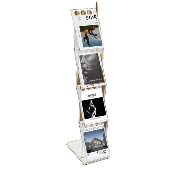 Magasinholder, 4-etagers design, foldbar og pladsbesparende, holdbar jernkonstruktion