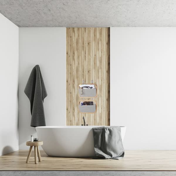 Relaxdays Vägghylla Dörrorganisatör Hängande förvaring Magasinställ Hållare 2 fickor HxBxD: 60 x 40 x 1,5 cm, Natur-Grå