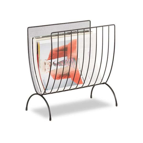 Relaxdays Metalltråds tidningsställ tidningstrådar i flätad tråd HxlxB: 35 x 34 x 18 cm, svart