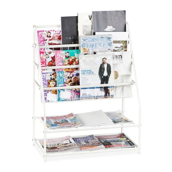 Tidningsställ - Relaxdays - Metall - 81 x 67 x 37 cm - Vit - Inomhus