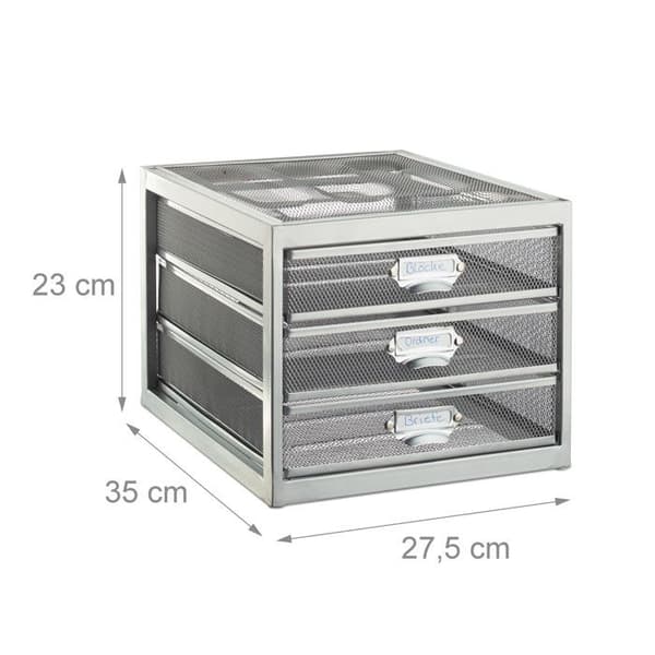 Relaxdays Brevkorg dokumenthållare organiserare tidningsställ 3 lådor fack A4-format, silver