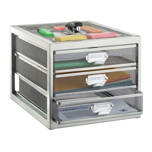 Relaxdays Brevkorg dokumenthållare organiserare tidningsställ 3 lådor fack A4-format, silver