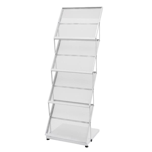 4-Tiers Fällbar Tidningsställ, Hög Kapacitet, Golvstående, Modern Design,VIT