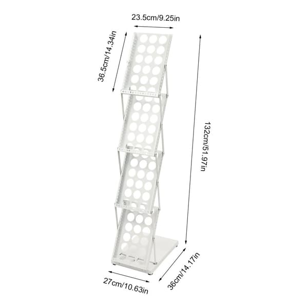 Foldbar magasinholder, 4 niveauer, skrå design, jernkonstruktion,HVID