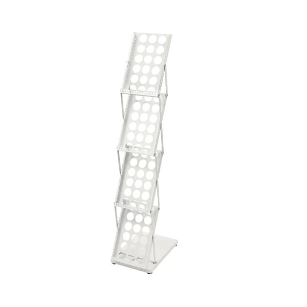 Foldbar magasinholder, 4 niveauer, skrå design, jernkonstruktion,HVID