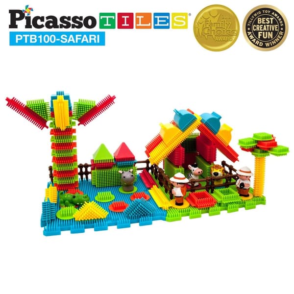 Picasso-Tiles Bristle Blocks 100 Pieces, Safari