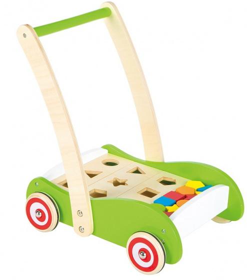push/pull-vagn Shapes junior wood green 3-del