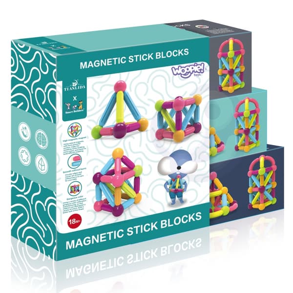WOOPIE Magnetiska Pedagogiska Konstruktionsblock Stora Tjocka 38 st.