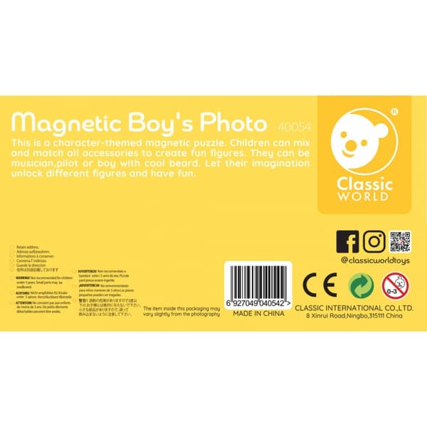 CLASSIC WORLD Magnetisk Puslespil Mode Fotos Drenge 32 stk.
