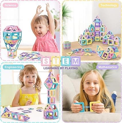 Magnetiska Byggklossar och Magnetic Tiles – Kreativa Byggset för Barn, Utbildande Leksaker för Flickor och Pojkar, Lärande och Utveckling