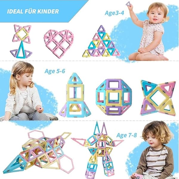 Magnetiska Byggklossar och Magnetic Tiles – Kreativa Byggset för Barn, Utbildande Leksaker för Flickor och Pojkar, Lärande och Utveckling