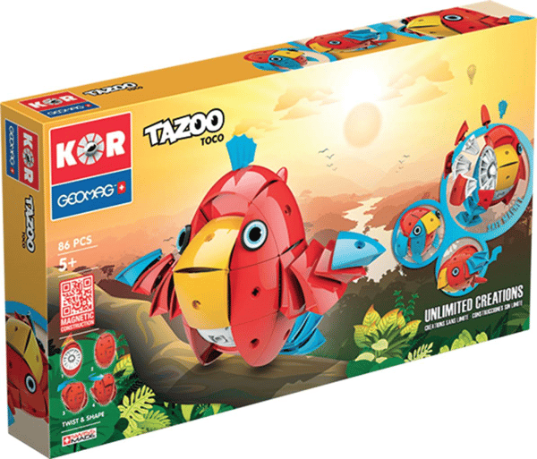 Geomag Tazoo Toco 86 pcs, Neodymmagnetleksak, 5 År, Blå, Orange, Röd