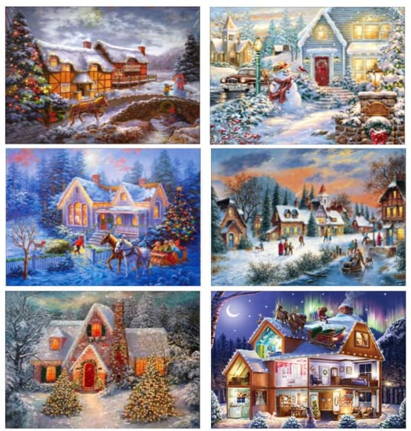 5D Diamond Painting  Vintern Hus Christmas Snö- 6 modell Model 2