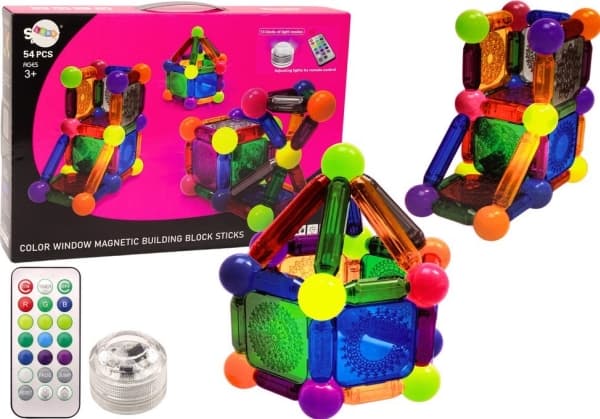 LeanToys Magnetiska klossar med belysning 54 delar