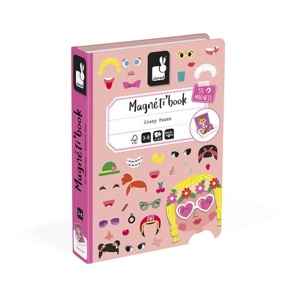 Magneti'Book Magnetlek Morsomme Fjes Rosa 55 Brikker Janod