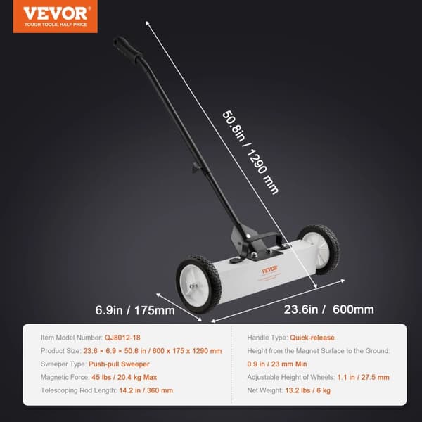 VEVOR Magneettipuhdistin, 45 lbs Maksimi Keräys, Nopeasti Vapautettava Kahva,23.6 tuumaa 45 lbs MAX