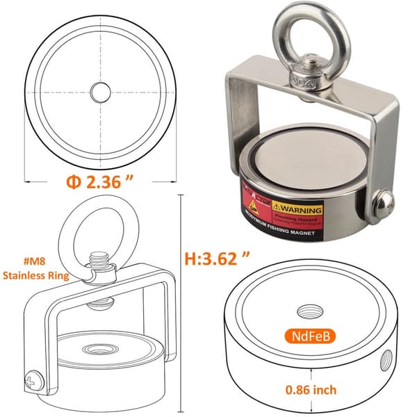 Neodymium Magnet Sæt, 360 Drejelig, 180KG Holdstyrke, Orange, Magnetisk trækkraft