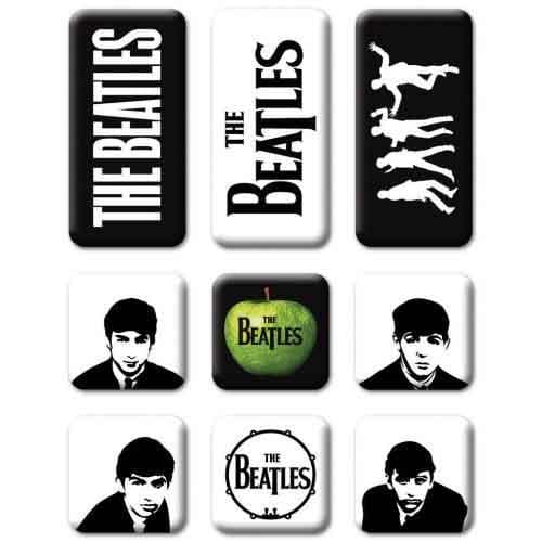 The Beatles Kylskåpsmagneter med klassiska ikoner (förpackning med 9) White/Black One Size