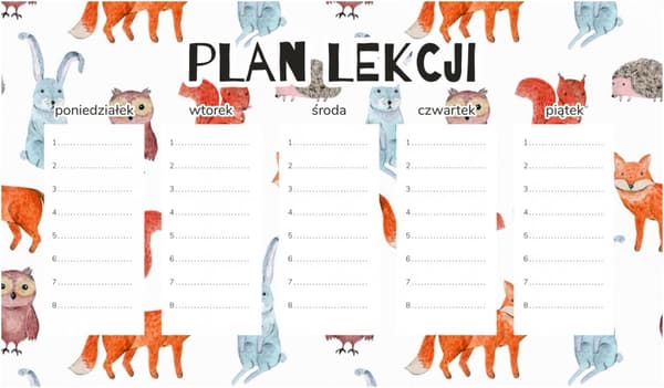 Magnetisk lektionsplan med skovdyr 30x17,5 cm