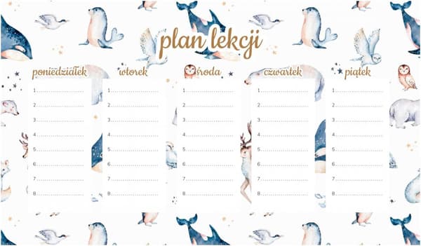 Magnetisk lektionsplan med polardyr 30x17,5 cm