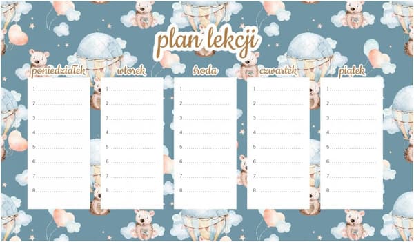 Magnetisk lektionsplan bamse flyver med ballon 30x17,5 cm