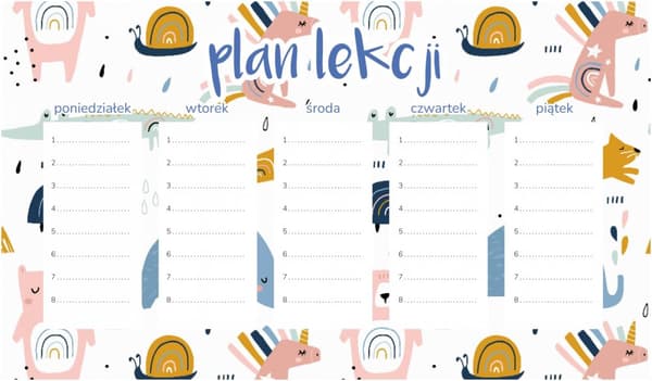 Magnetisk lektionsplan med dyr i skandinavisk stil 30x17,5 cm