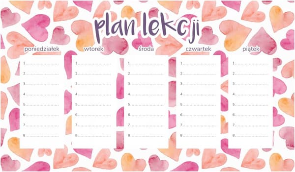 Magnetisk lektionsplan med lyserøde og orange hjerter 30x17,5 cm