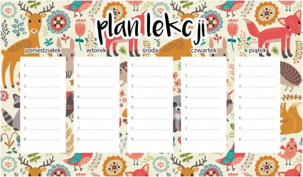 Magnetisk lektionsplan för barn Skogsvänner 30x17,5 cm