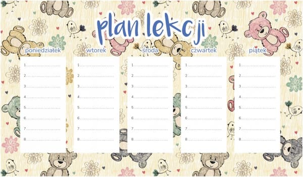 Magnetisk lektionsplan til børn med skitserede bjørne 30x17,5 cm