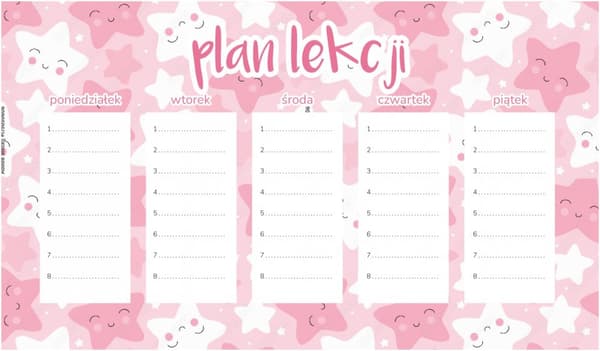 Magnetisk lektionsplan för barn rosa stjärnor 30x17,5 cm