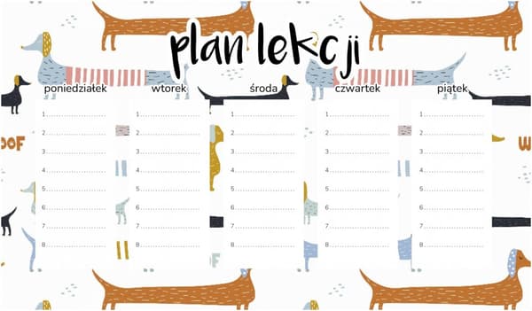 Magnetisk lektionsplan med farverige gravhunde 45x26 cm