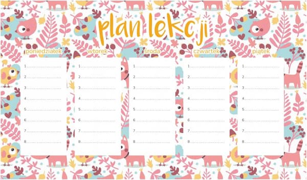 Magnetisk lektionsplan Rosa djur 45x26CM