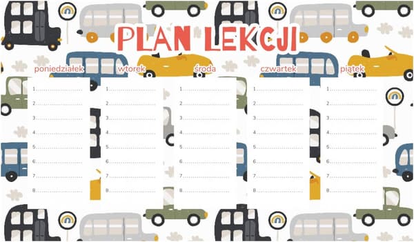 Magnetisk lektionsplan för barn med färgglada bilar 45x26 cm
