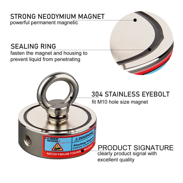Neodymium Magnet Krog, 500KG Samlet Styrke, Dobbelt Sidede, D75mm 250KG 2 sider, Magnetisk trækkraft