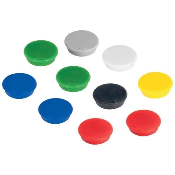 Runda magneter - FRANKEN - 13 mm - Paket med 10 - Häftkraft 100 g - Blandade färger