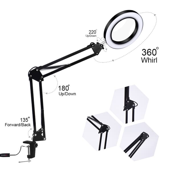 Forstørrelsesglas med LED-Ring Sort