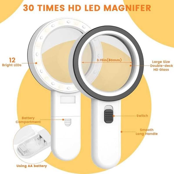 30X HD LED Förstoringsglas 12 LED Lampor