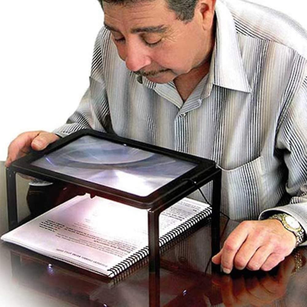 Full Page Reading Magnifier Large Handheld Rectangular Magnifying Glass With 4 Led Lights 3x Magnifier For Elderly Reading, 2 Aa Batteries (not Includ