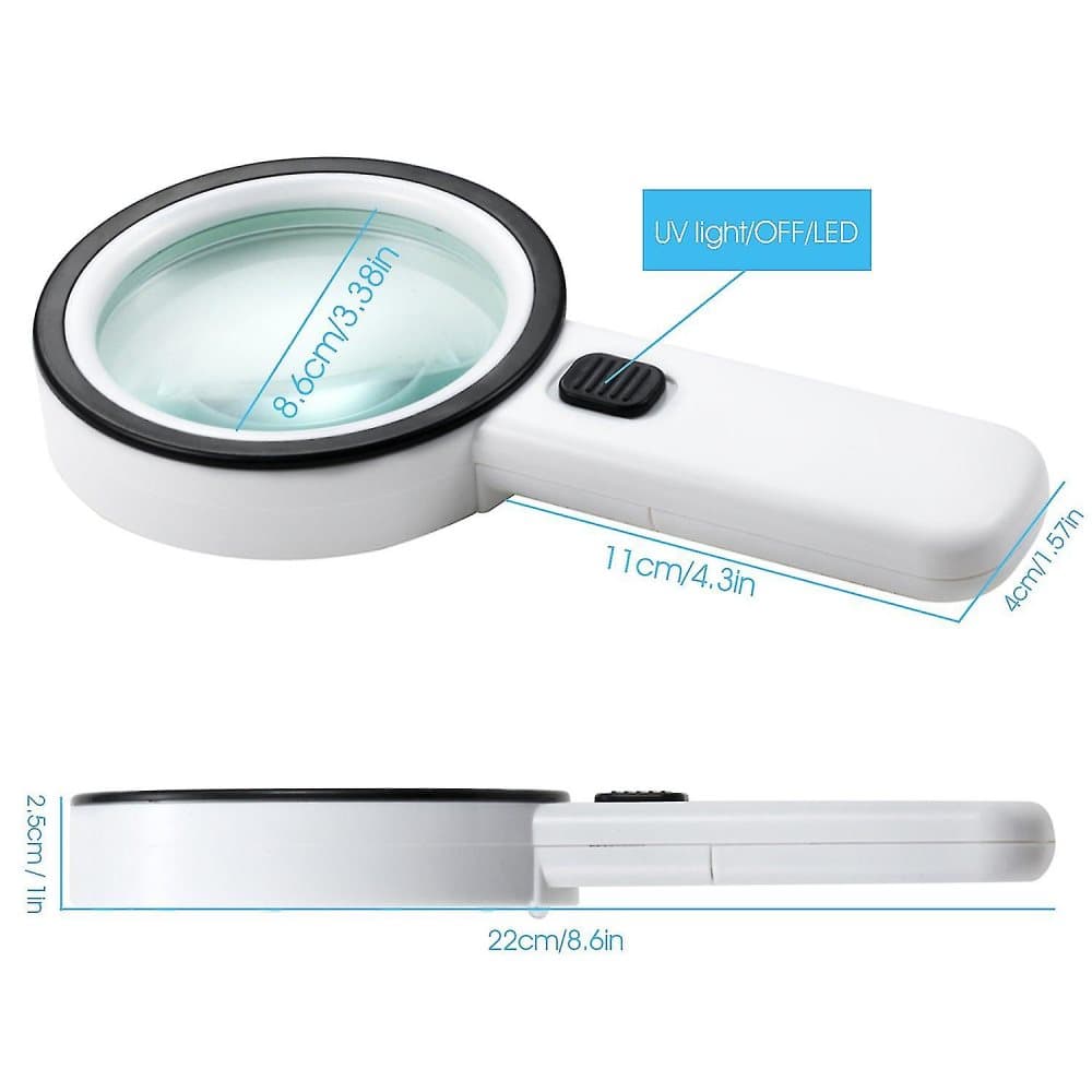 Extra Large Handheld Strong Magnifying Glass With 12 Led And Uv Light
