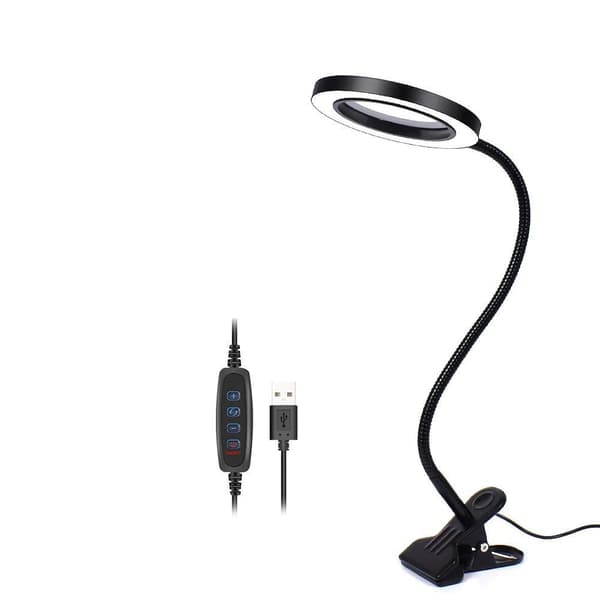flexibel arm 5X förstoringsglas med 3-färgs LED-ljus, bordsklämma och USB-gränssnitt, bred applikation