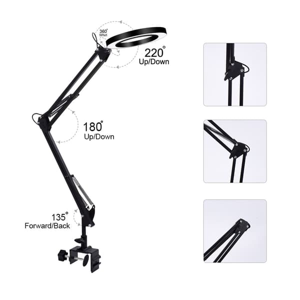 Flexibelt skrivbord Stort 33cm+33cm 5X USB LED-förstoringsglas 3 färger Upplyst förstoringslampa Lupp