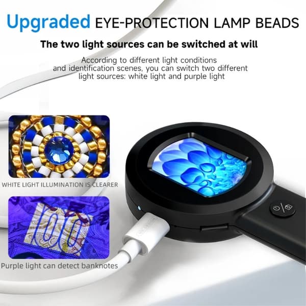 2 tuuman IPS HD -kuvaa ja tallenna tällä suurennuslasilla. LED-valo