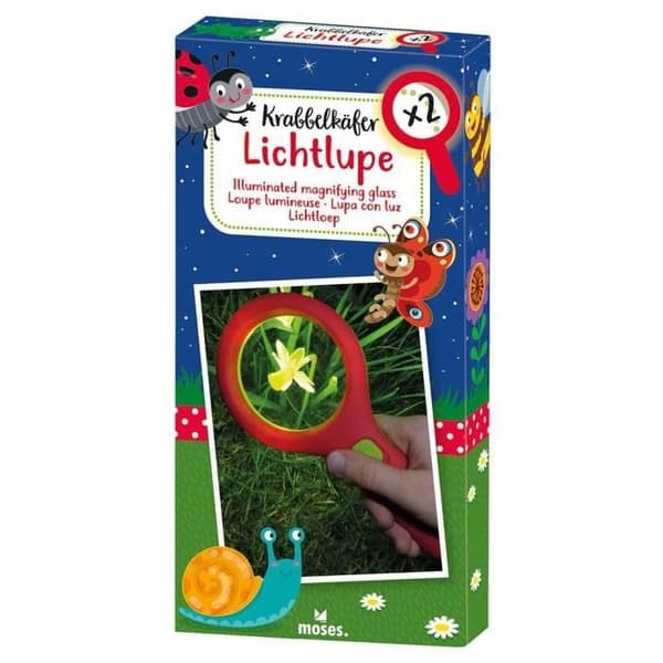 Moses Scribbler Förstoringsglas med Ljus 18 cm - Grön/Röd - För barn från 6 år och uppåt
