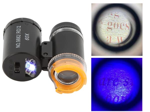Forstørrelsesglass - Mini Mikroskop med UV-lys - 60x Forstørrelse