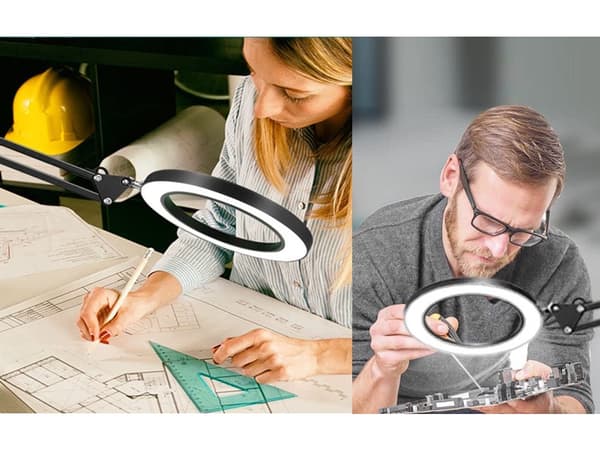 Skrivbordslampa / Förstoringsglas med Klämma - LED Bordslampa